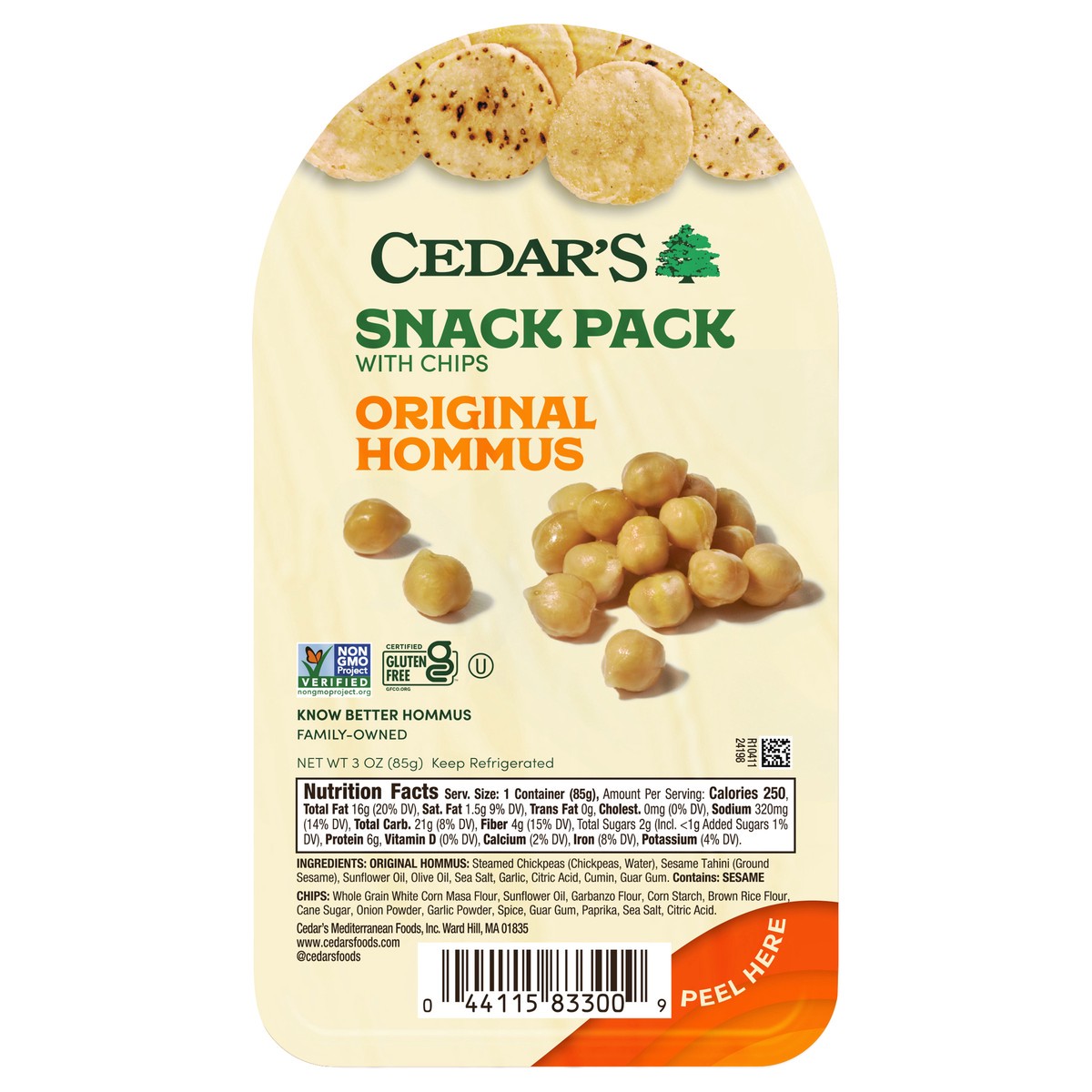 slide 1 of 2, Cedar's Original Hummus with Chips Snack Pack, 3 oz