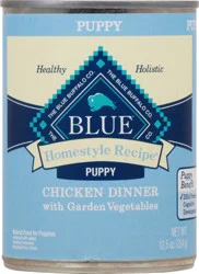 Blue Buffalo Homestyle Recipe Puppy Wet Dog Food, Made with Natural Ingredients, Chicken Dinner with Garden Vegetables & Brown Rice, 12.5-oz. Can