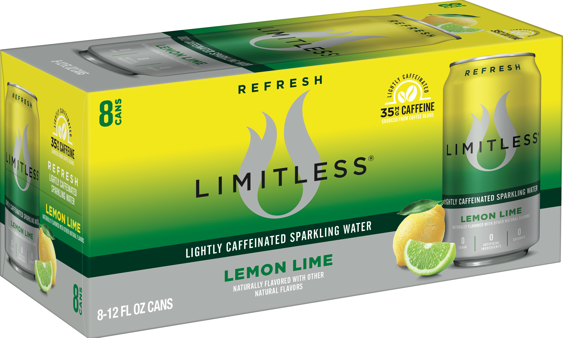 slide 5 of 5, LIMITLESS Refresh Lightly Caffeinated Sparkling Water, Lemon Lime, 12 Fl oz Cans, 8 Pack, 8 ct