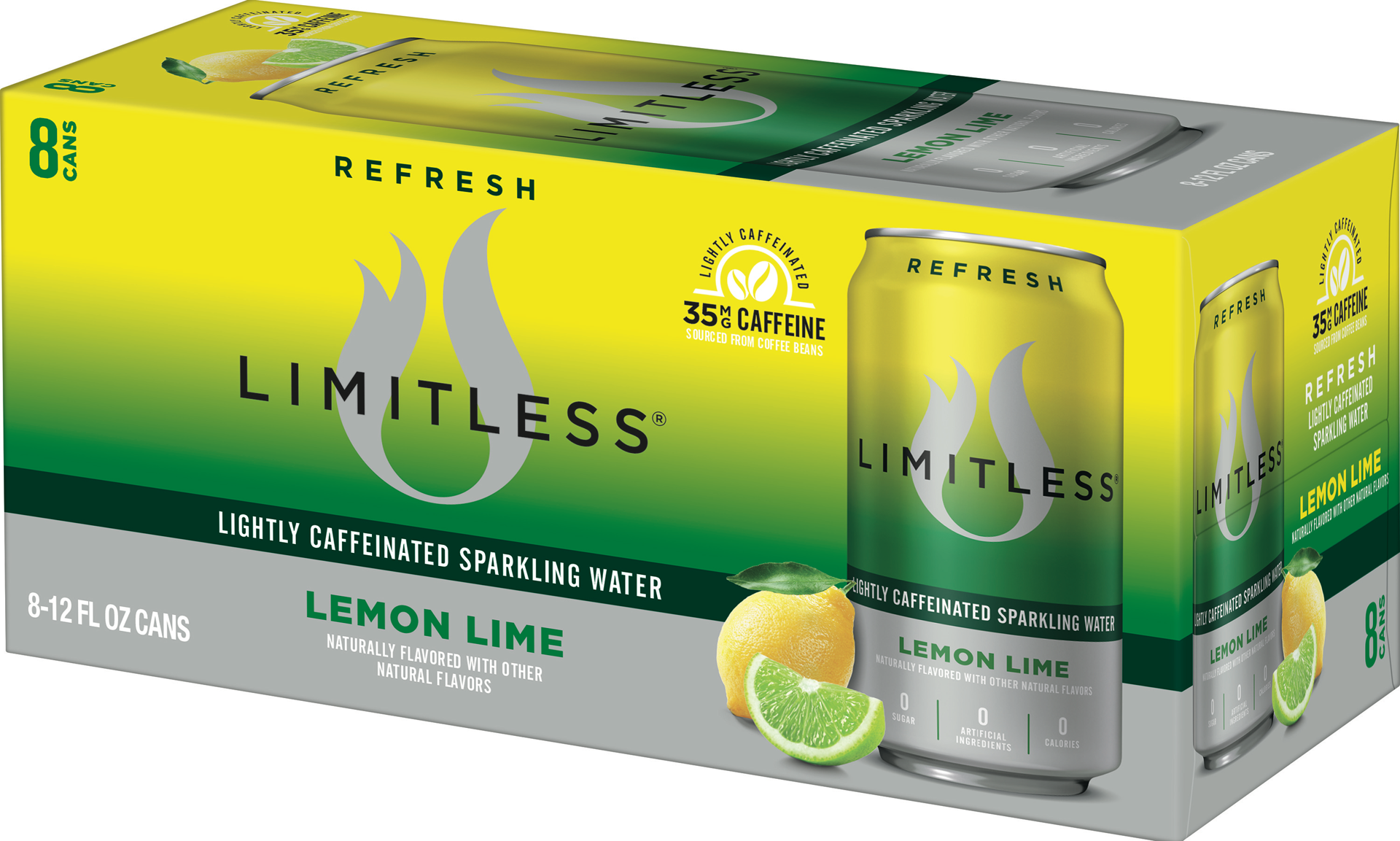 slide 2 of 5, LIMITLESS Refresh Lightly Caffeinated Sparkling Water, Lemon Lime, 12 Fl oz Cans, 8 Pack, 8 ct