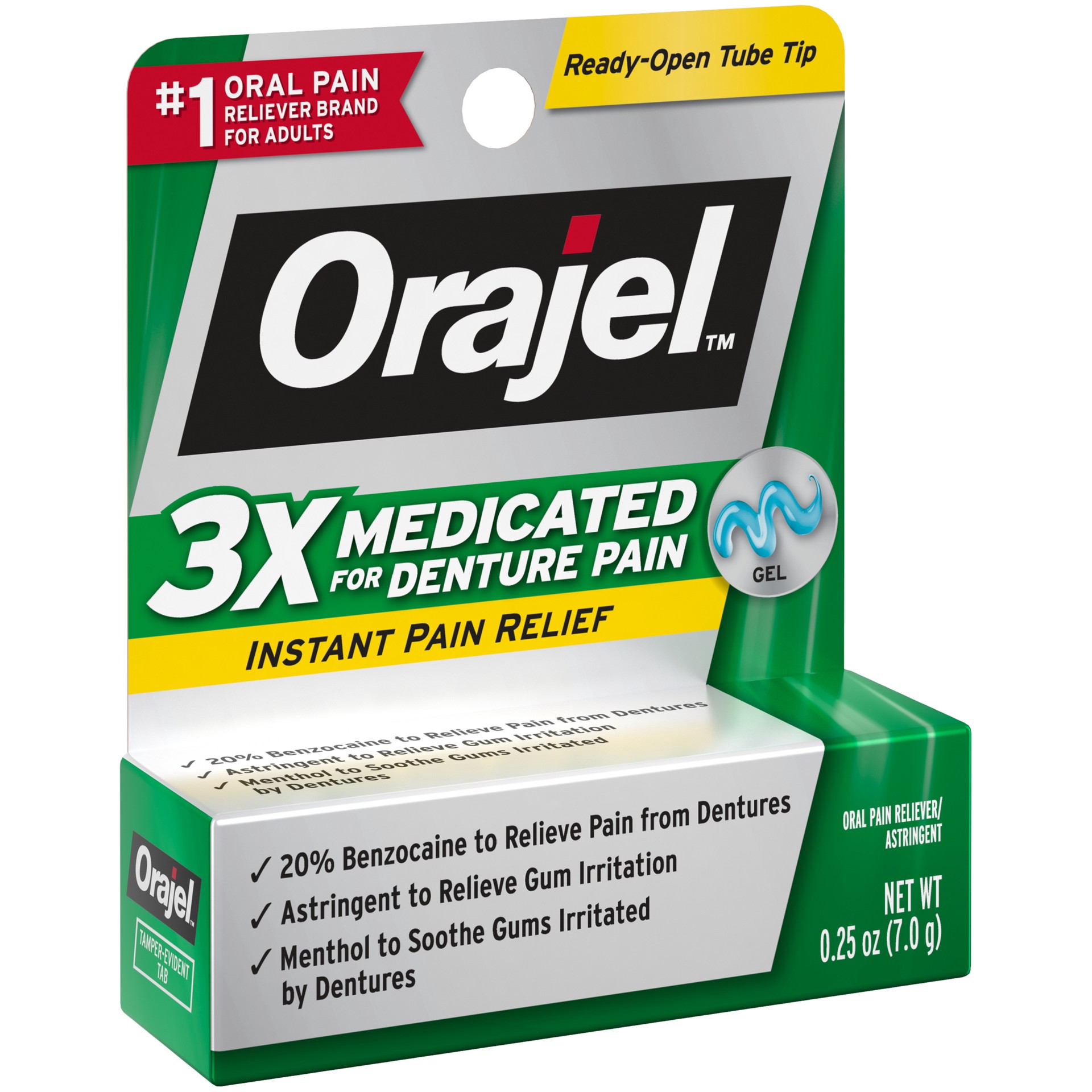 slide 3 of 4, Orajel 3X Medicated For Denture Pain Gel .25 OZ, 0.25 oz