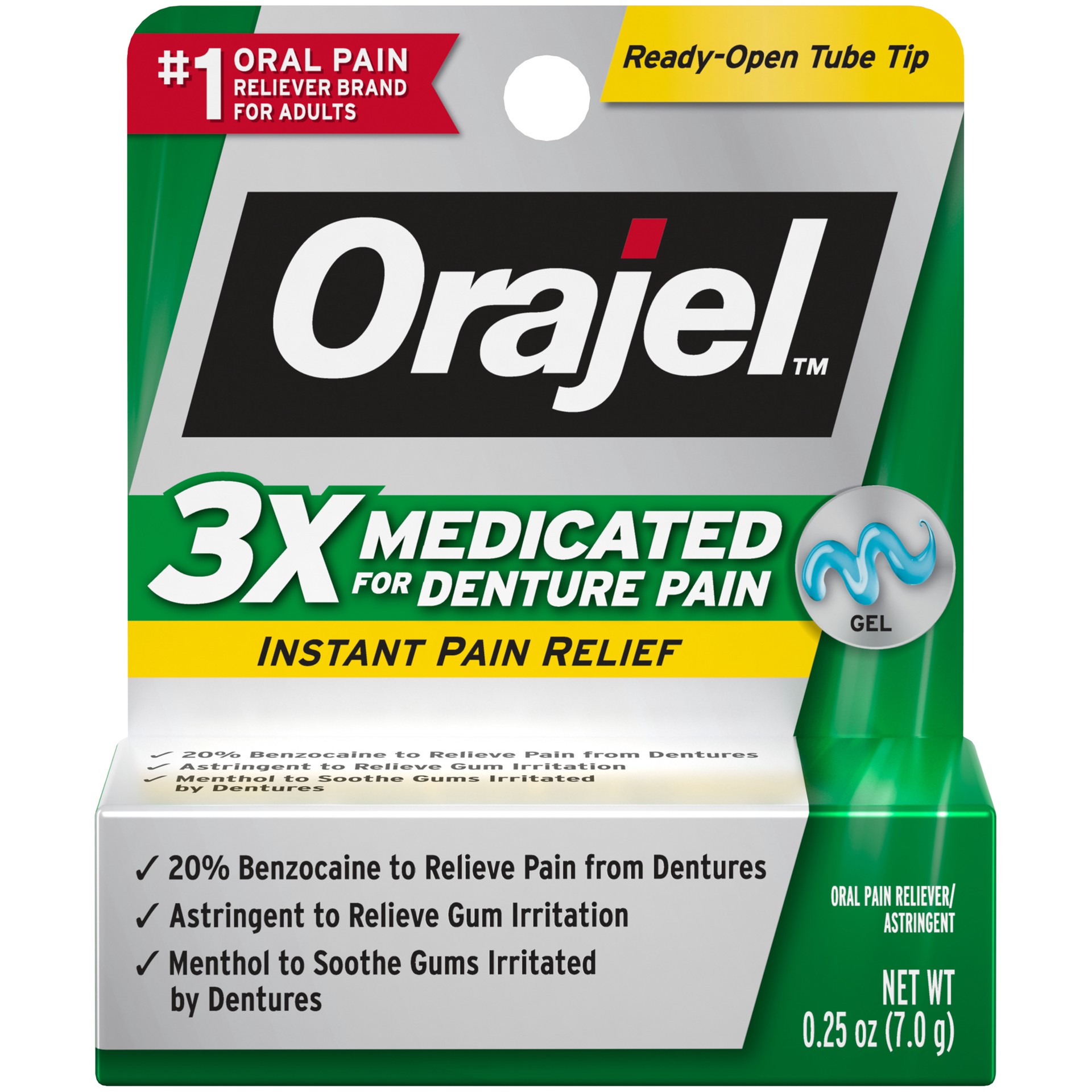 slide 1 of 4, Orajel 3X Medicated For Denture Pain Gel .25 OZ, 0.25 oz