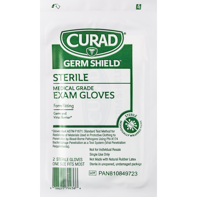 slide 1 of 1, Curad Germ Shield Sterile Gloves, 1 ct