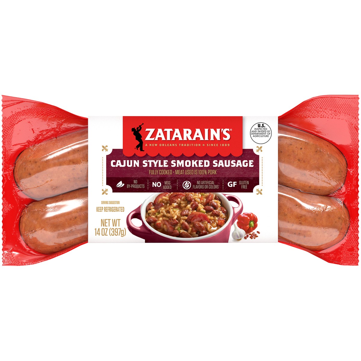 slide 5 of 8, Zatarain's Cajun Sausage, 14 oz