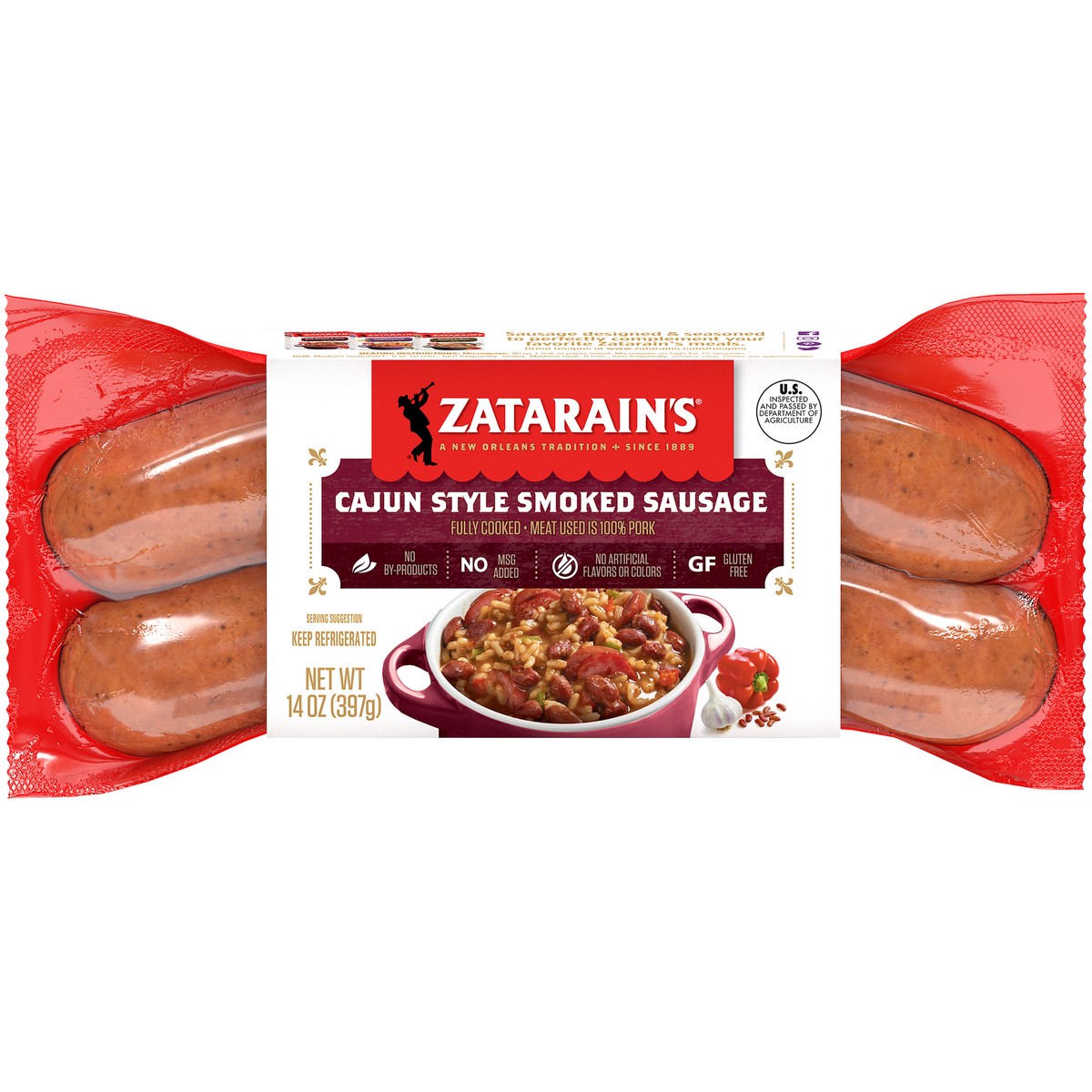 slide 1 of 8, Zatarain's Cajun Sausage, 14 oz
