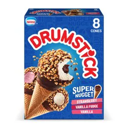 Drumstick Super Nugget Vanilla, Vanilla Fudge, Strawberry Cones Variety Pack, 8 Count