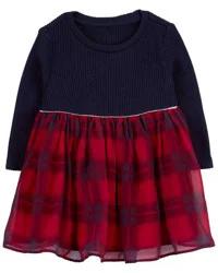 Oshkosh Baby Long-Sleeve Plaid Dress Red, Blue 24M