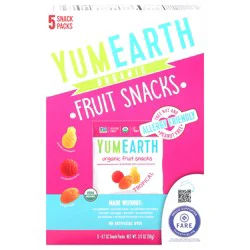 YumEarth Organic Tropical Fruit Snacks 5 - 0.7 oz Snack Packs
