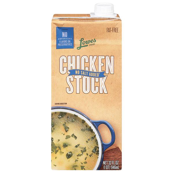 slide 1 of 1, Lowes Foods Chicken Stock No Salt Added, 32 oz