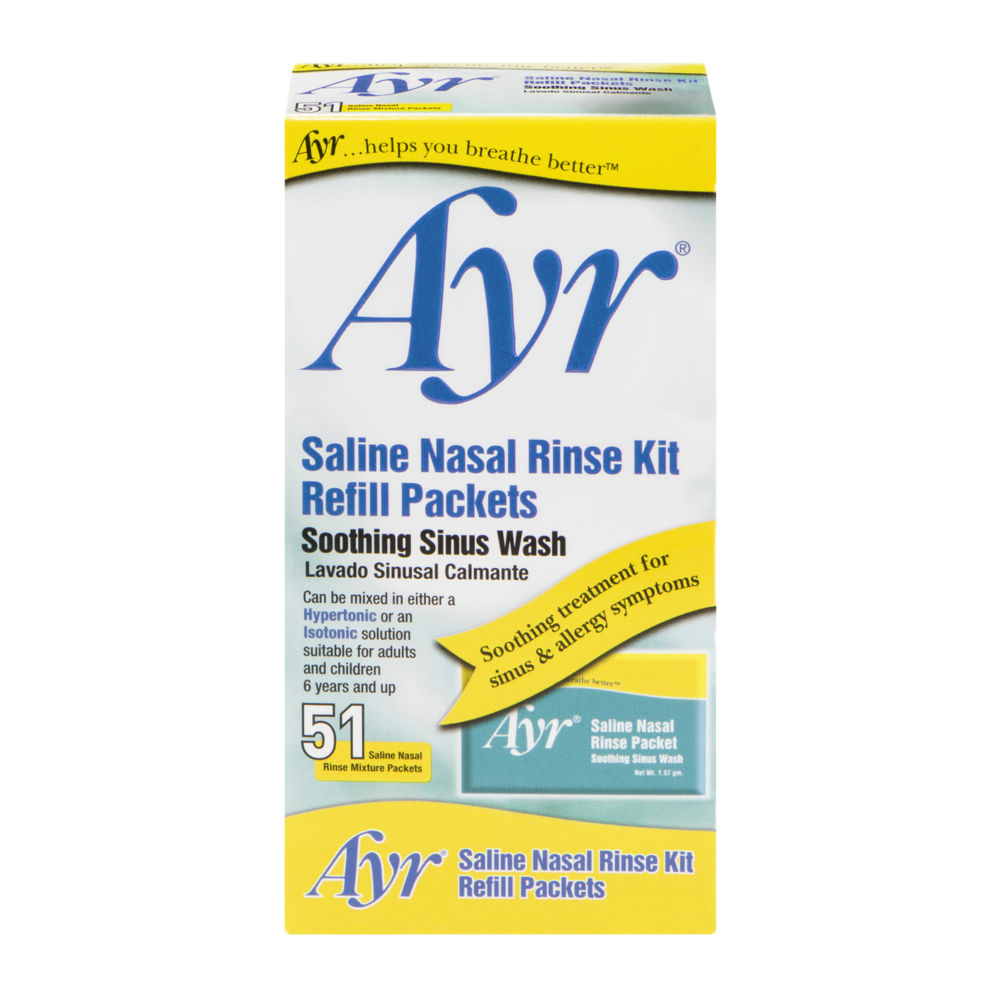 slide 1 of 1, Ayr Saline Nasal Rinse Kit Refill Packets, 51 ct