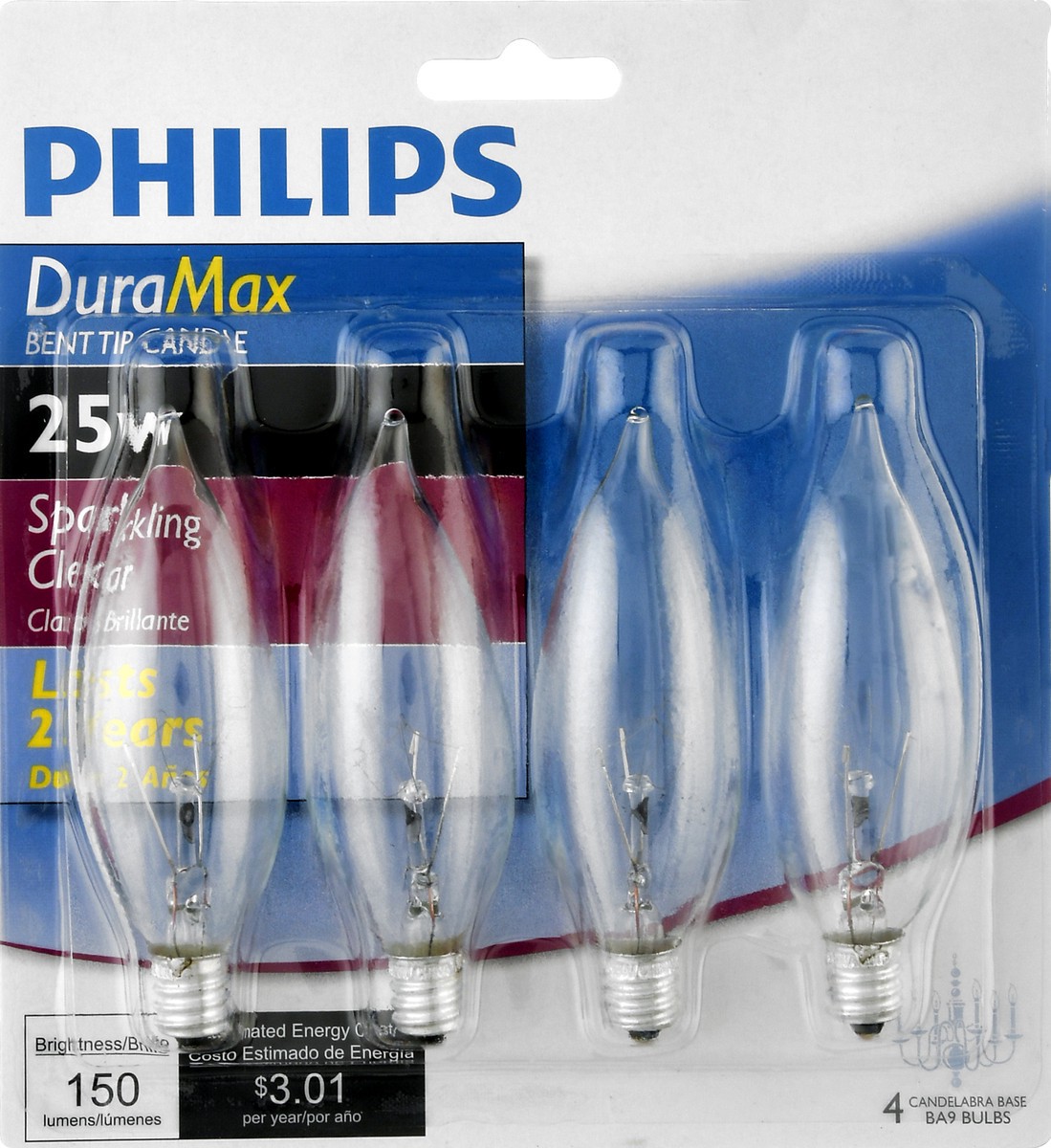 slide 3 of 10, Philips DuraMax 25 Watts Sparkling Clear Candelabra Bent Tip Light Bulbs 4 ea, 4 ct