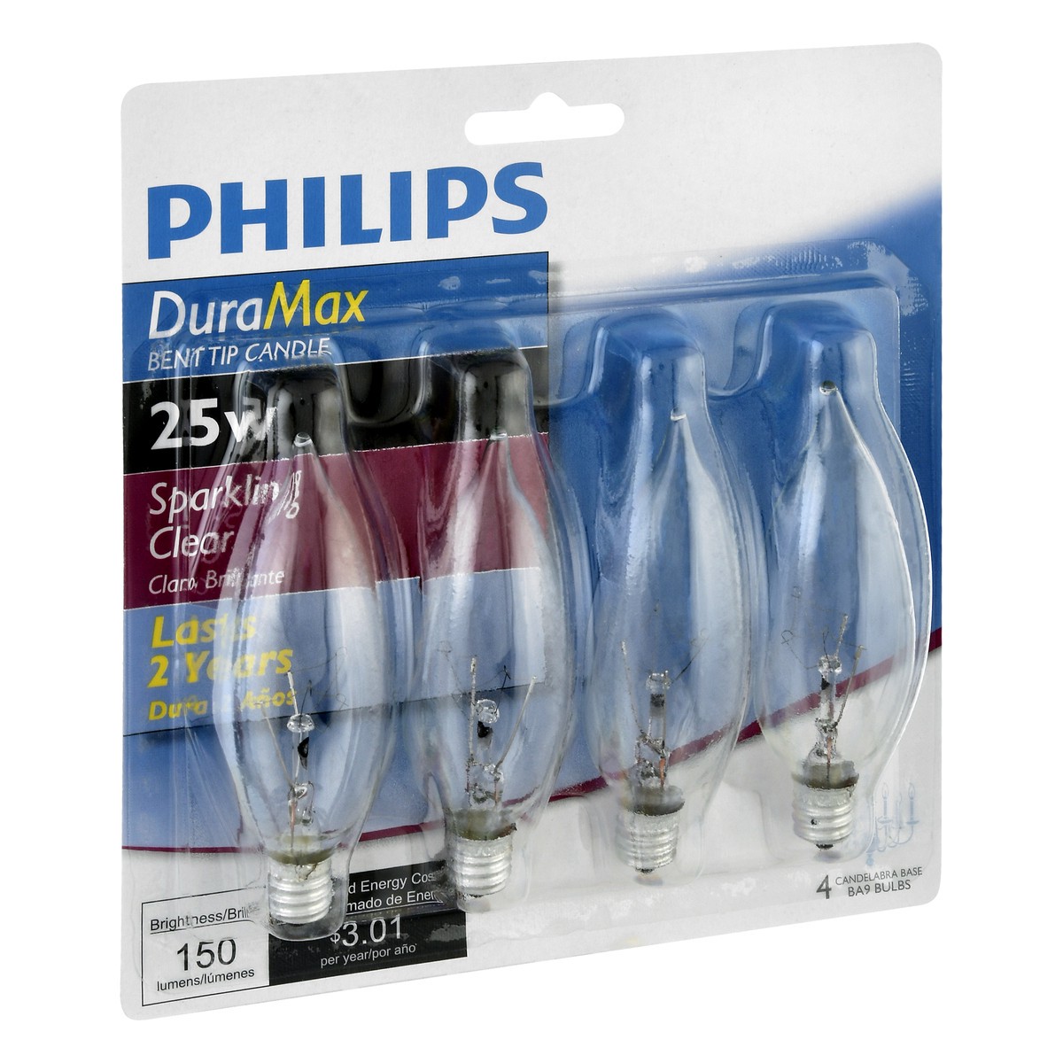 slide 4 of 10, Philips DuraMax 25 Watts Sparkling Clear Candelabra Bent Tip Light Bulbs 4 ea, 4 ct