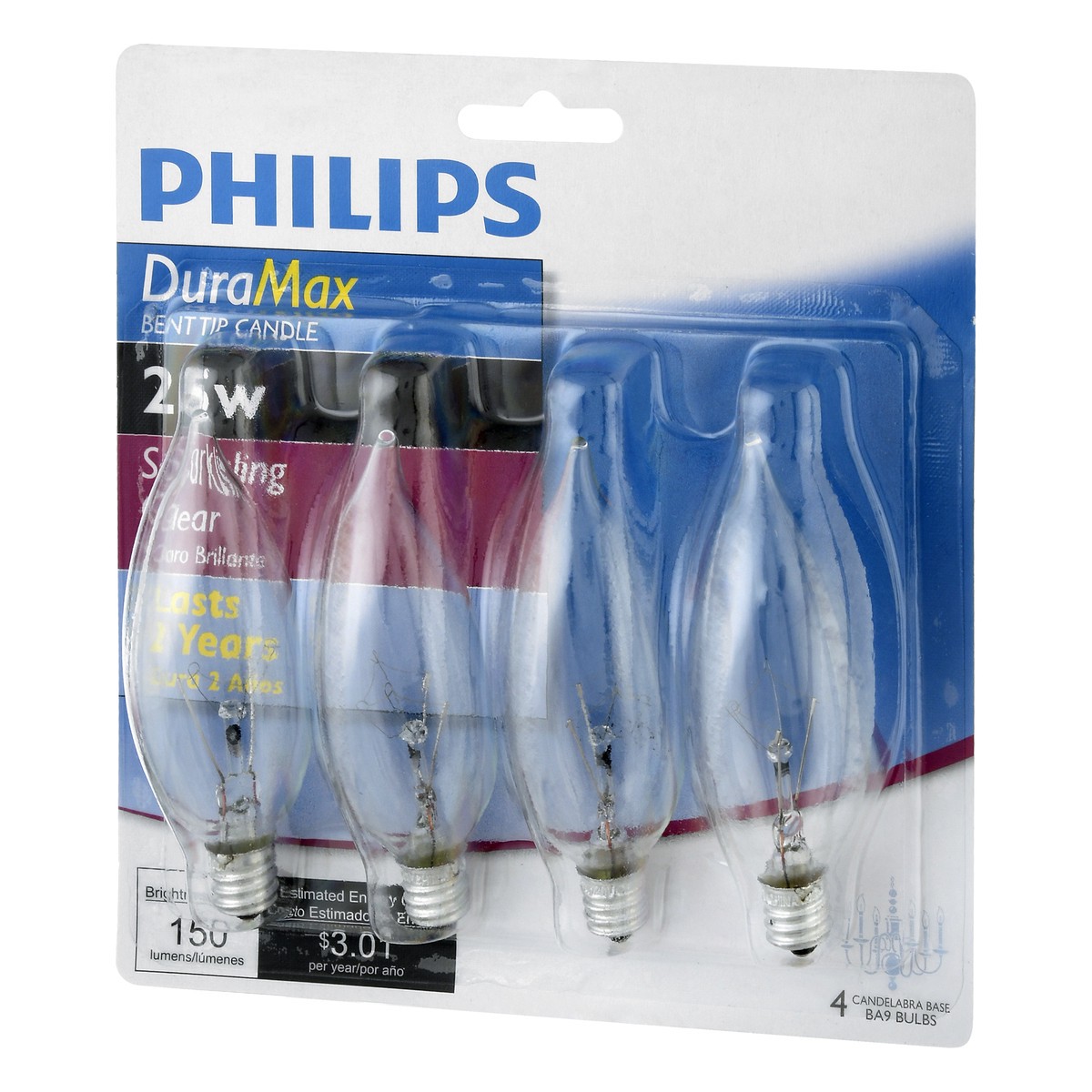 slide 10 of 10, Philips DuraMax 25 Watts Sparkling Clear Candelabra Bent Tip Light Bulbs 4 ea, 4 ct