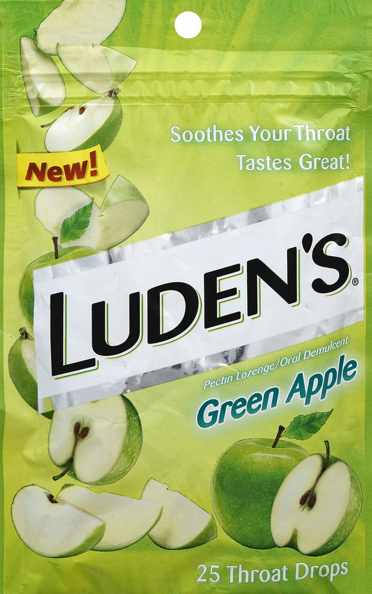 slide 2 of 2, Luden's Sore Throat Drops, For Minor Sore Throat Relief, Green Apple, 25 Count, 25 ct