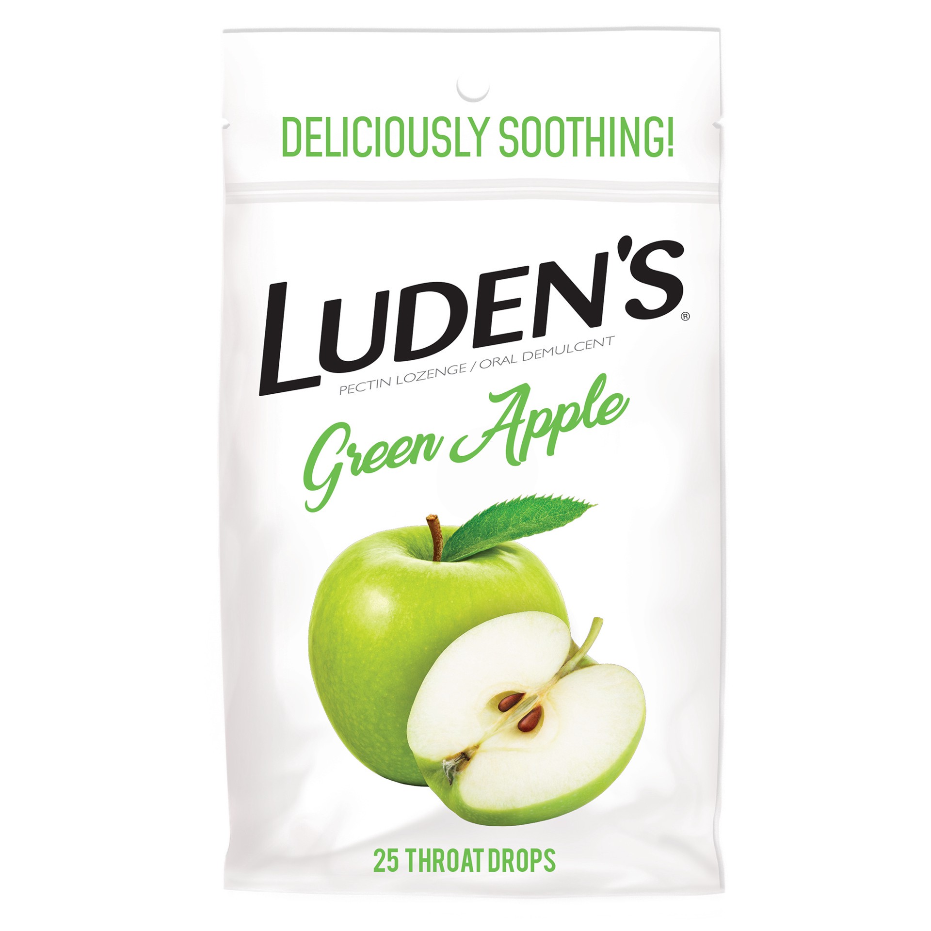 slide 1 of 2, Luden's Sore Throat Drops, For Minor Sore Throat Relief, Green Apple, 25 Count, 25 ct