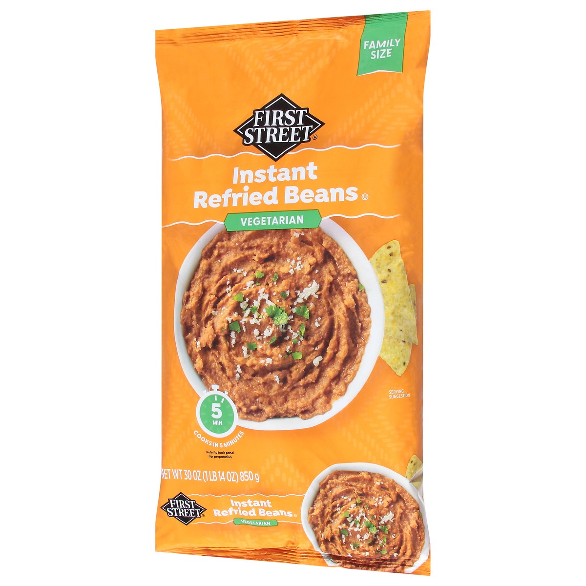 slide 12 of 15, First Street Instant Refried Beans, 30 oz