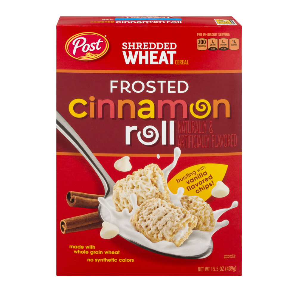 slide 1 of 1, Post Shredded Wheat Frosted Cinnamon Roll Cereal, 15.5 oz