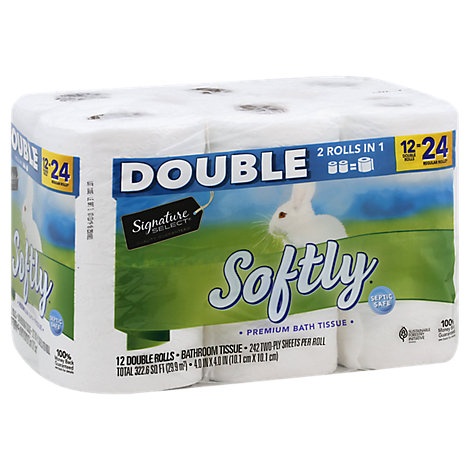 slide 1 of 1, Signature Care Bathroom Tissue Premium Softly Double Roll 2-Ply Wrapper, 12 ct