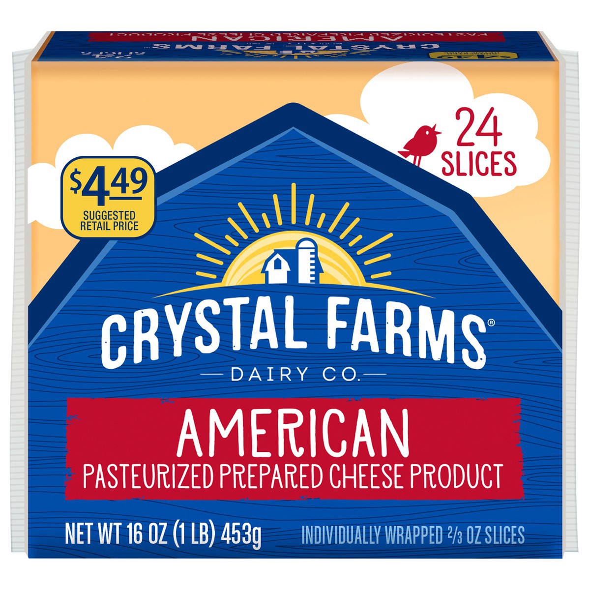 slide 1 of 1, Crystal Farms American Pasteurized Prepared Cheese Product, 16 oz, 24 slices, 24 ct