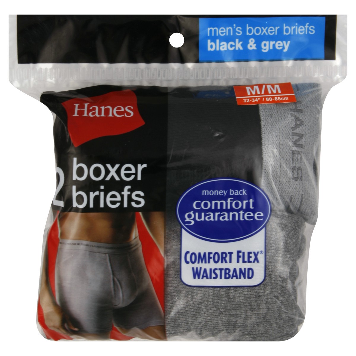 slide 2 of 2, Hanes Boxer Briefs, Men's, M, 32-34 Inch, Black & Grey, 2 ct