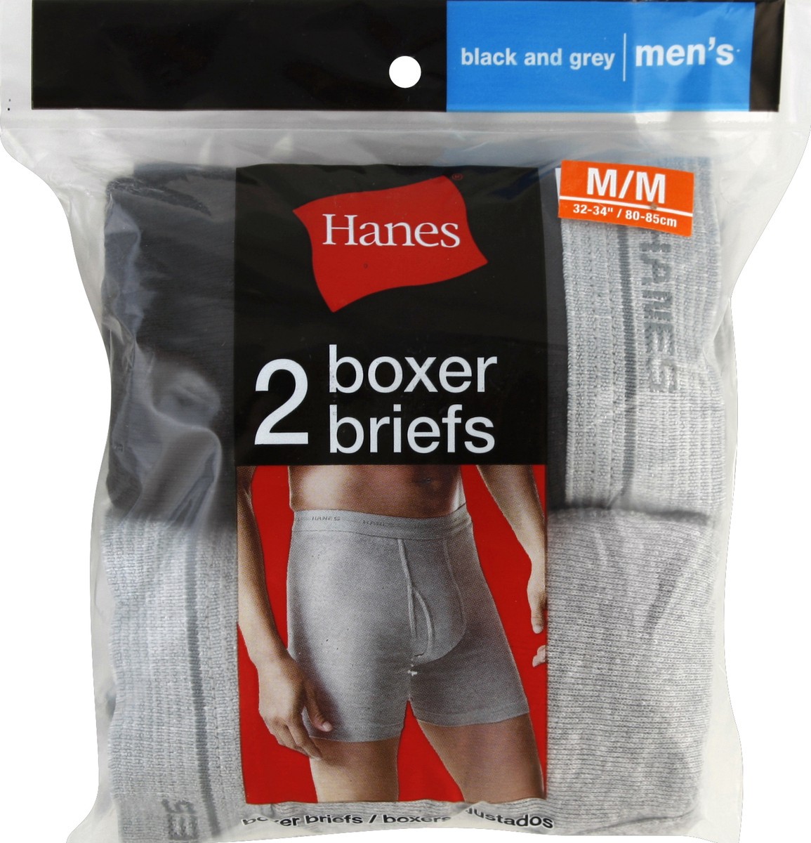 slide 1 of 2, Hanes Boxer Briefs, Men's, M, 32-34 Inch, Black & Grey, 2 ct