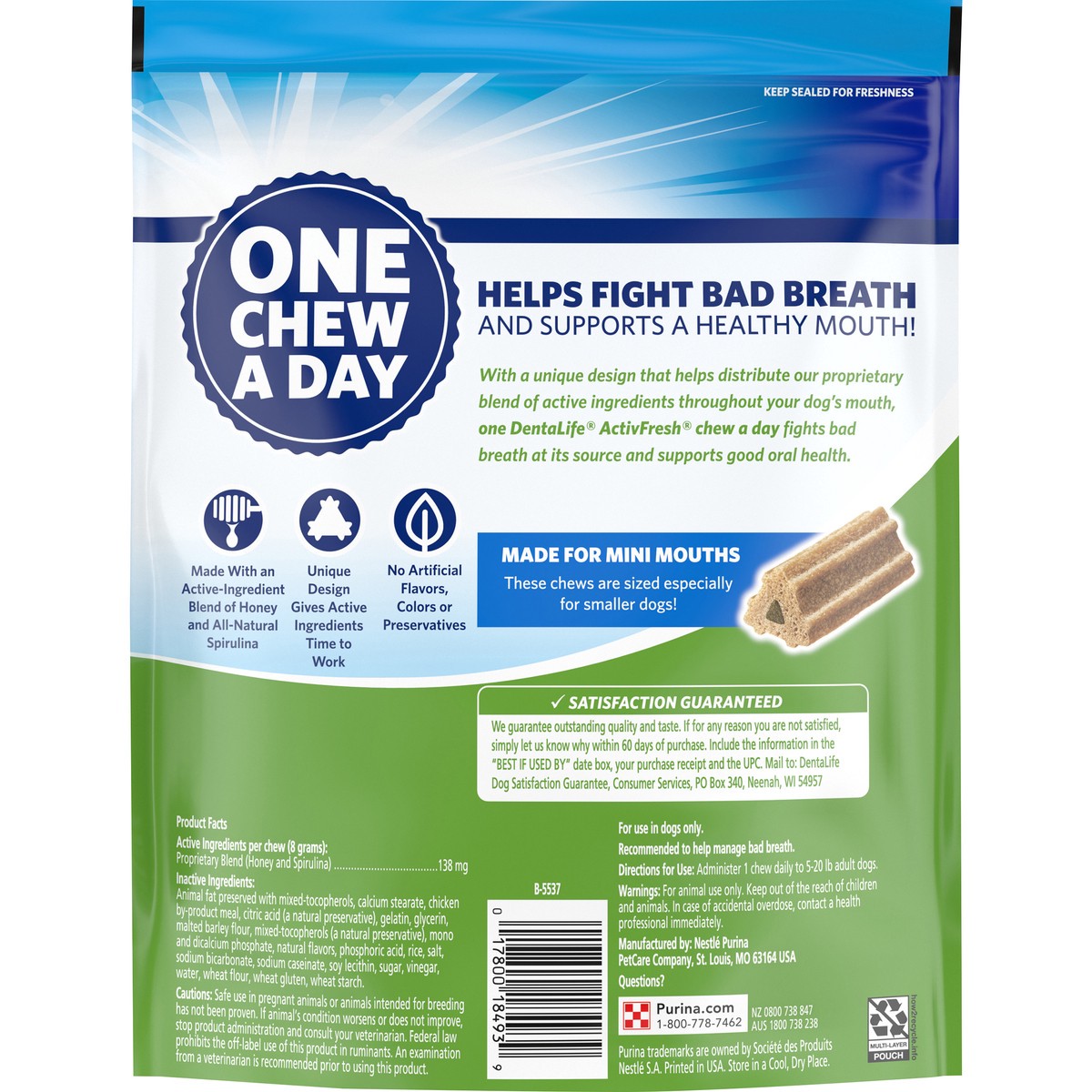 slide 7 of 9, DentaLife Purina DentaLife ActivFresh Daily Oral Care Mini Dog Chews, 16.9 fl oz