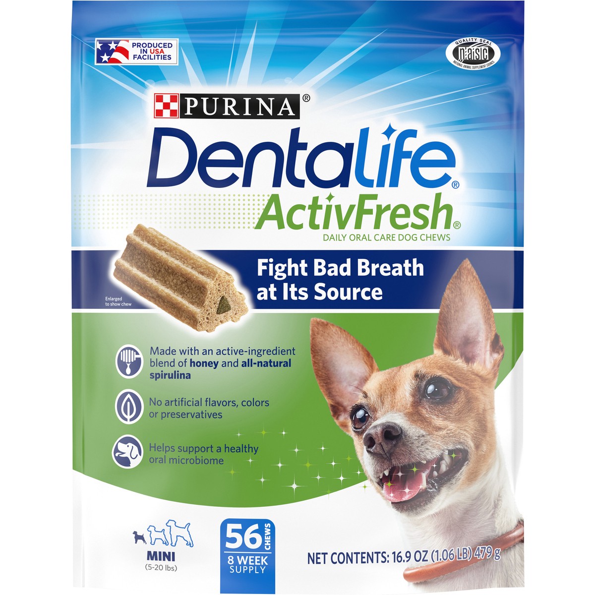 slide 8 of 9, DentaLife Purina DentaLife ActivFresh Daily Oral Care Mini Dog Chews, 16.9 fl oz
