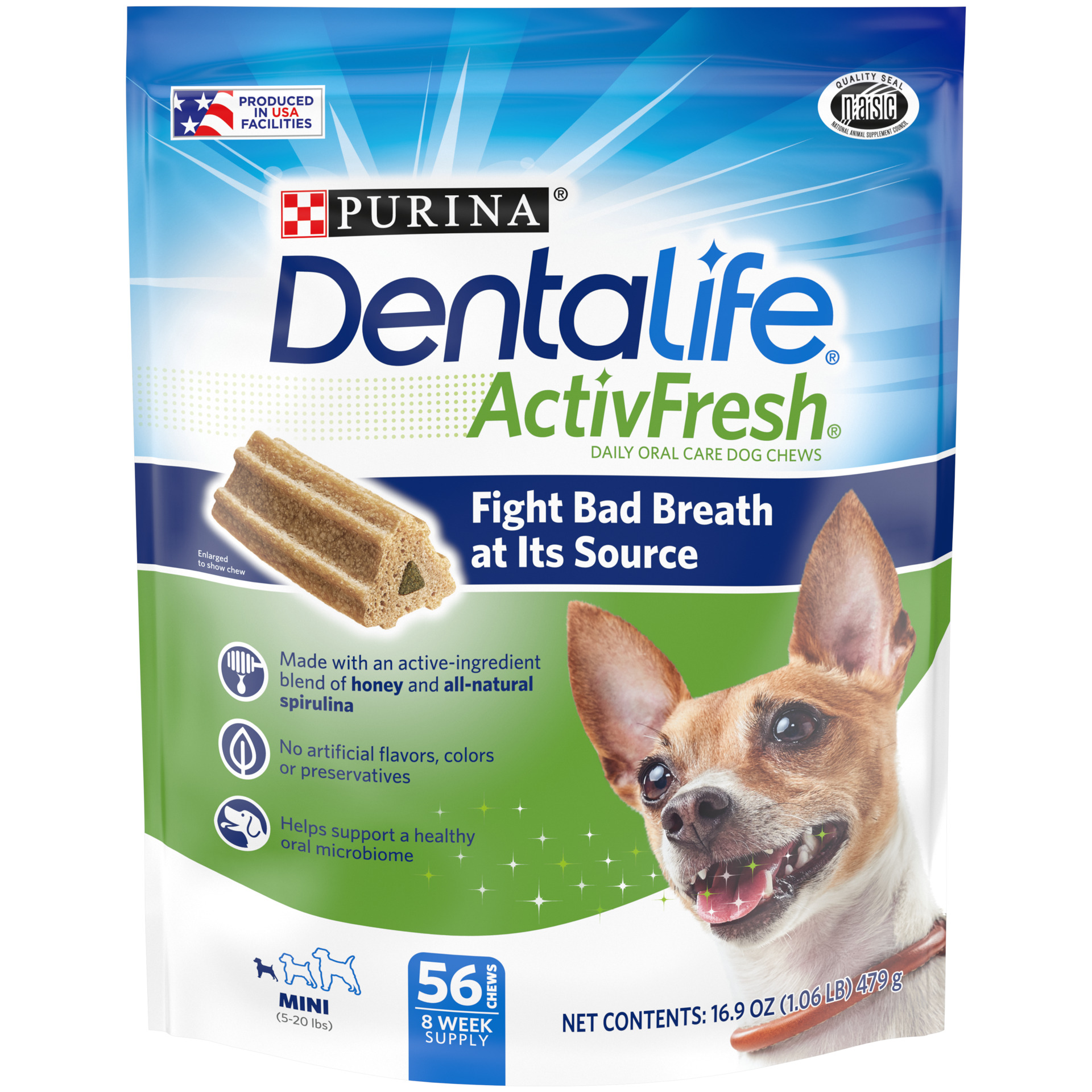 slide 1 of 9, DentaLife Purina DentaLife ActivFresh Daily Oral Care Mini Dog Chews, 16.9 fl oz