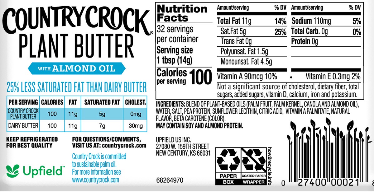 slide 2 of 7, Country Crock Almond Plant Butter Quarters, 16 oz