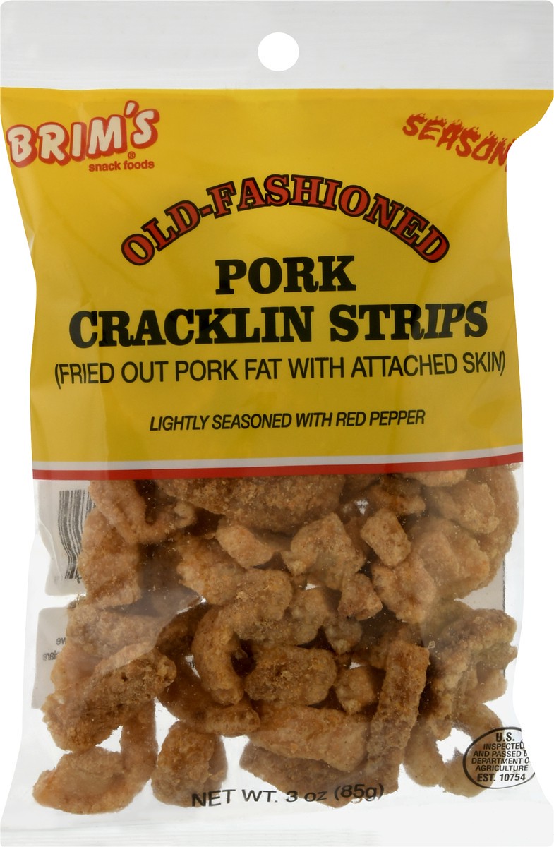 slide 6 of 13, Brim's Old-Fashioned Seasoned Pork Cracklin Strips 3 oz, 3.125 oz