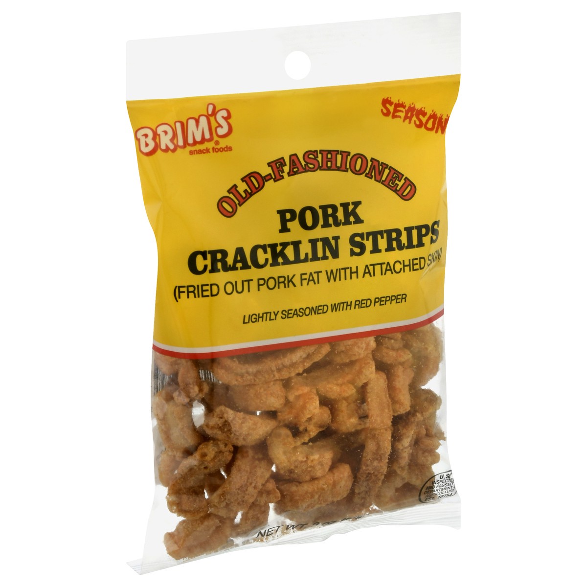 slide 3 of 13, Brim's Old-Fashioned Seasoned Pork Cracklin Strips 3 oz, 3.125 oz