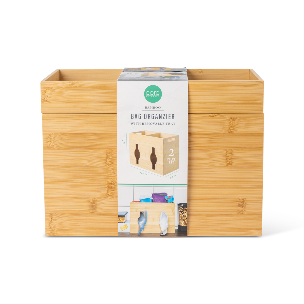 slide 3 of 7, Core Bamboo Plastic Bag Organization, 2-Section, 1 ct