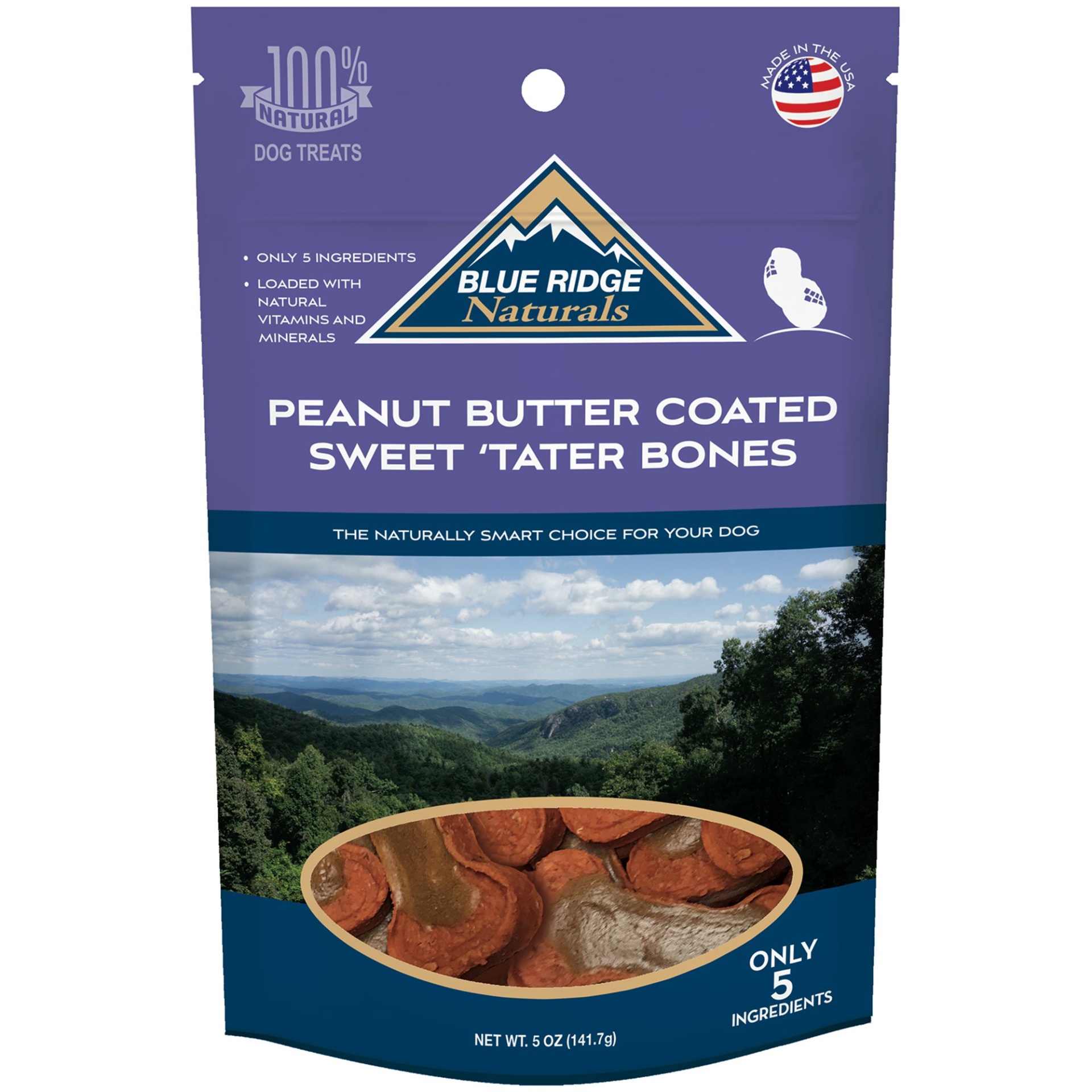 slide 1 of 1, Blue Ridge Naturals Peanut Butter Coated Sweet Tater Bone Dog Treats, 5 oz