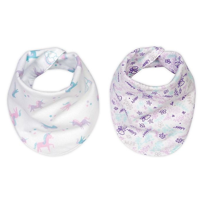 slide 1 of 5, Trend Lab Unicorn Flower Reversible Flannel Bandana Bib Set, 2 ct