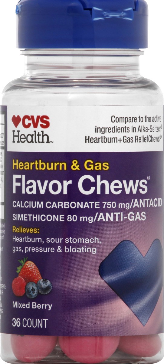 slide 1 of 8, CVS Health Heartburn & Anti-Gas Flavor Chews, Mixed Berry, 36 Ct, 36 ct