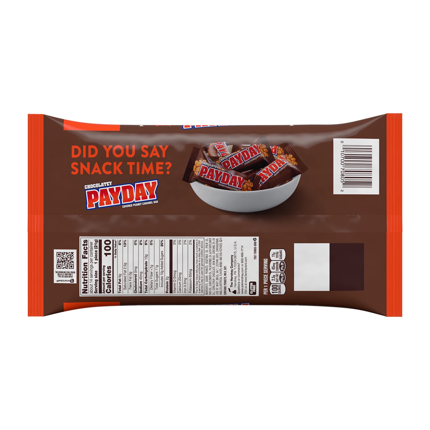 slide 7 of 8, PAYDAY Chocolatey Peanut Caramel Snack Size, Halloween Candy Bag, 10.64 oz, 10.64 oz