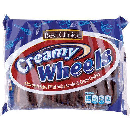 slide 1 of 1, Best Choice Creamy Wheels Chocolate Extra Filled Sandwich Cookies, 15.25 oz