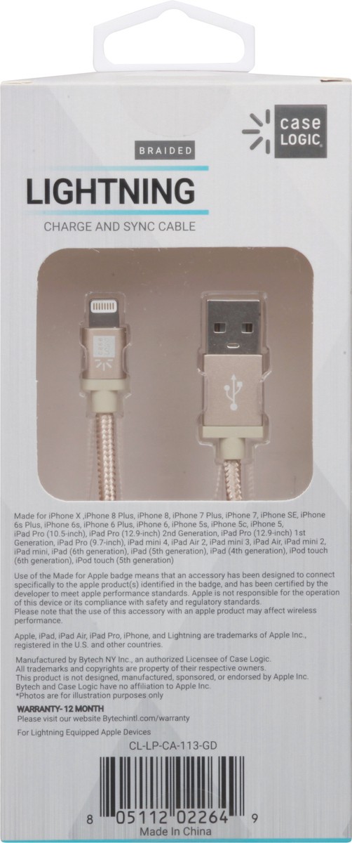 slide 4 of 10, Case Logic iPhone Lightning Cable Fabric Gold, 1 ct