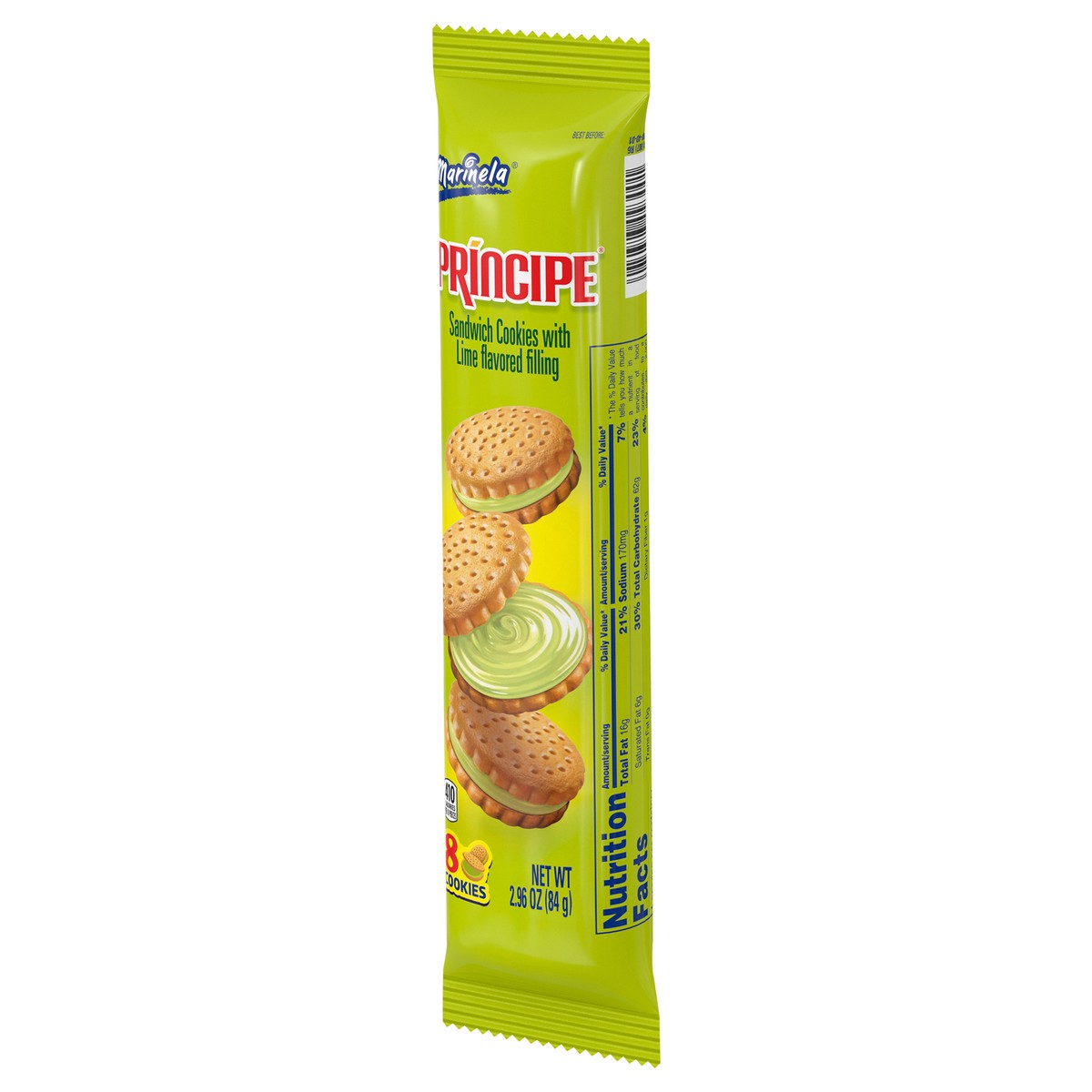 slide 9 of 9, Marinela Principe Lime Flavored Sandwich Cookies, 8 count, Cookies, 2.96 oz Bag, 8 ct