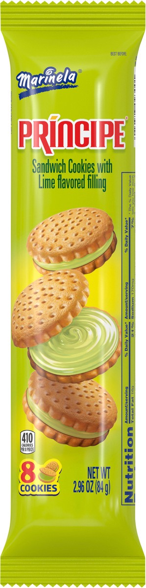 slide 4 of 9, Marinela Principe Lime Flavored Sandwich Cookies, 8 count, Cookies, 2.96 oz Bag, 8 ct