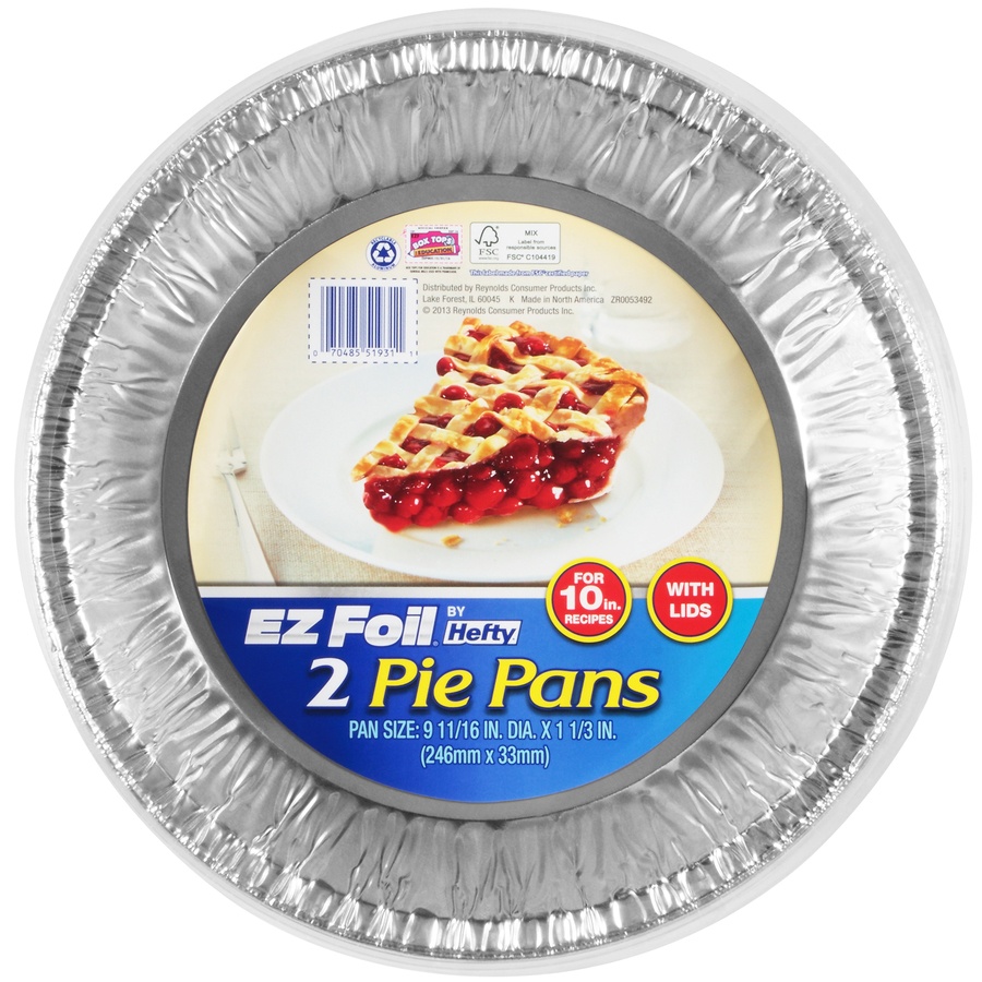 slide 1 of 1, Hefty Ez Foil 9-11/16 Dia. X 1-1/3 In. Pie Pans With Lids 2 Ct Pack, 2 ct