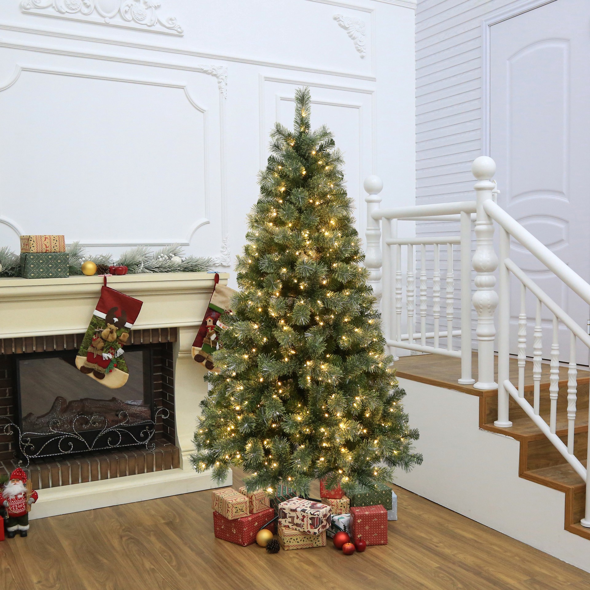 slide 2 of 5, 7ft. Pre-Lit Celebration Pine Artificial Christmas Tree, Warm White Mini Led Lights By Ashland, 7 ft