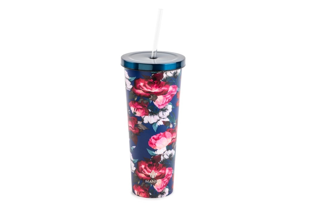 slide 1 of 1, Manna Organics Chilly Tumbler, Blue Flowers, 24 oz