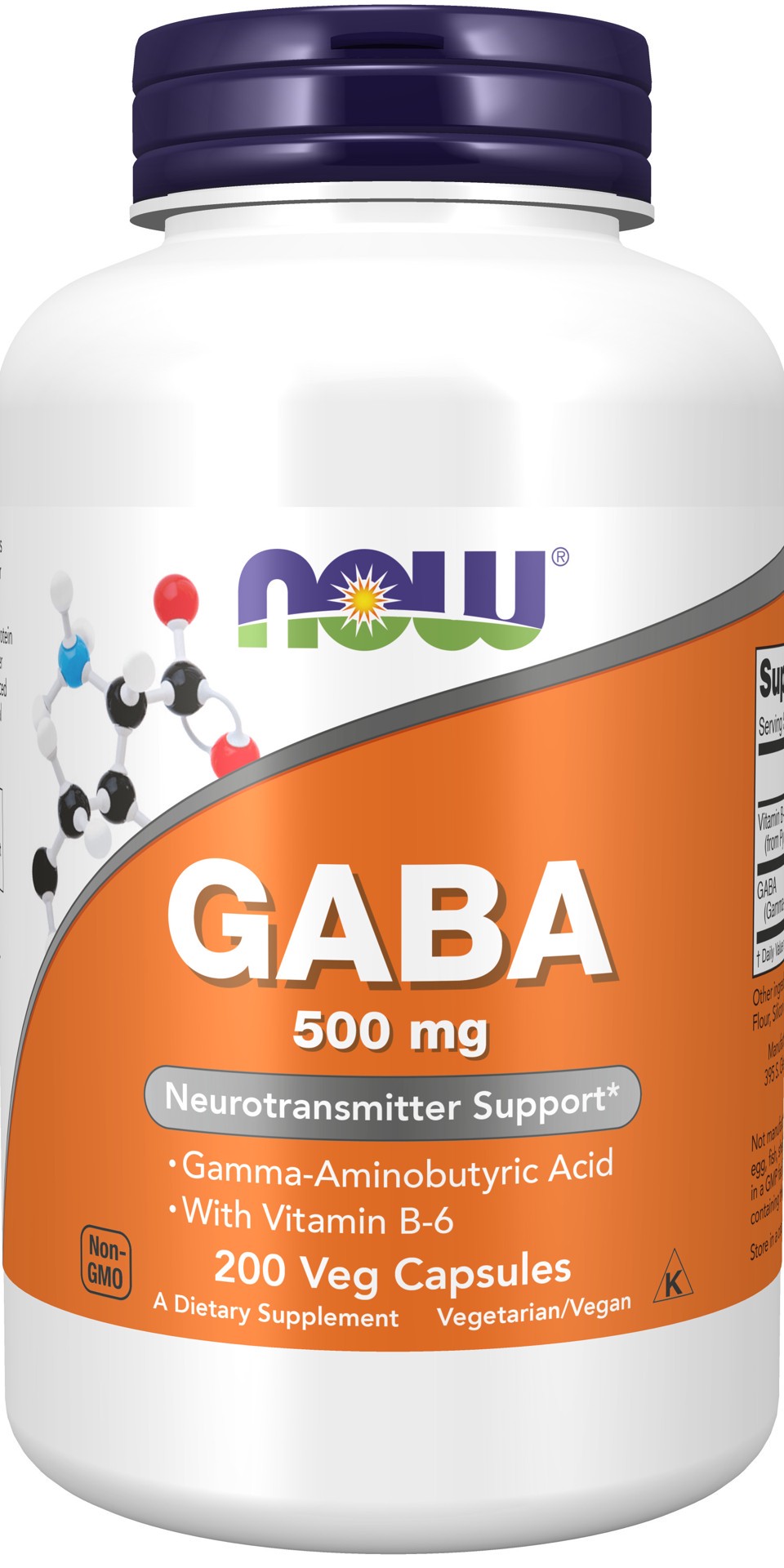 slide 1 of 4, NOW GABA 500 mg + B-6 - 200 Veg Capsules, 200 ct
