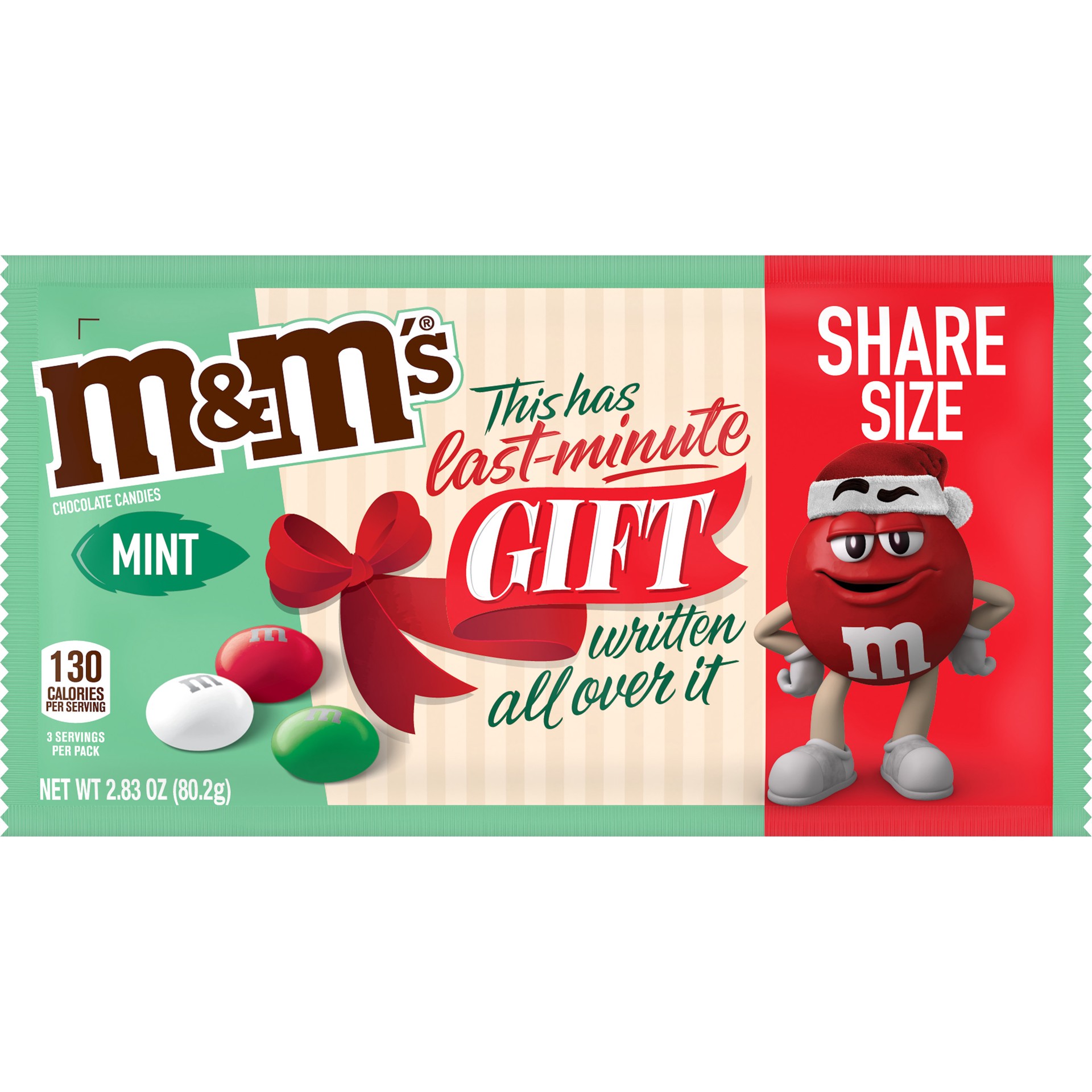 slide 1 of 5, M&M's Mint Chocolate Holiday Message Christmas Candy, Share Size, 2.83 oz Bag, 2.83 oz