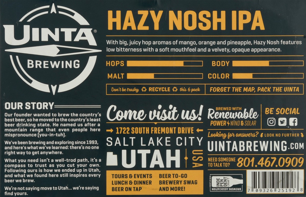 slide 4 of 9, Uinta Brewing Co. Hazy Nosh IPA Beer 6-12 fl oz Cans, 6 ct; 12 oz