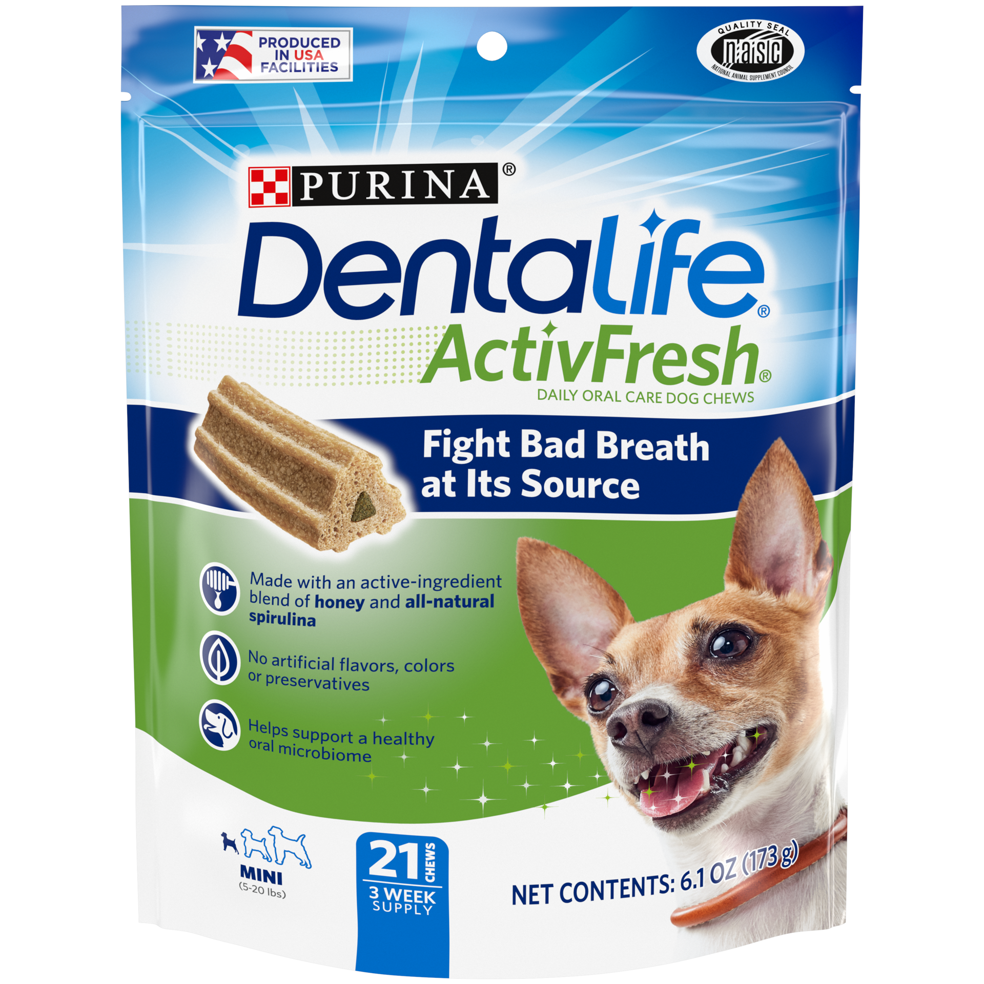 slide 1 of 8, Purina DentaLife ActivFresh Daily Oral Care Mini Dog Chews - 6.1 oz. Pouch, 6.1 oz