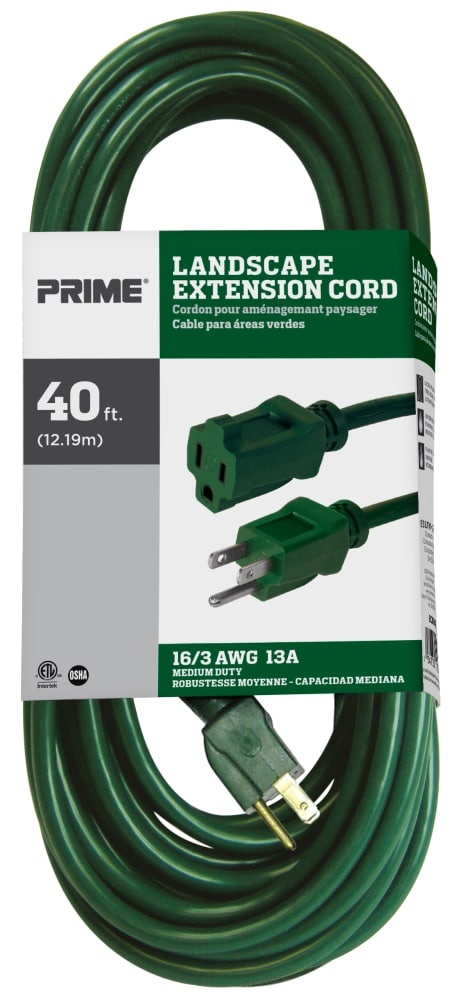 slide 1 of 1, Prime Wire & Cable Lawn & Garden Outdoor Extension Cord - Sjtw 16/3 - Green, 40 ft