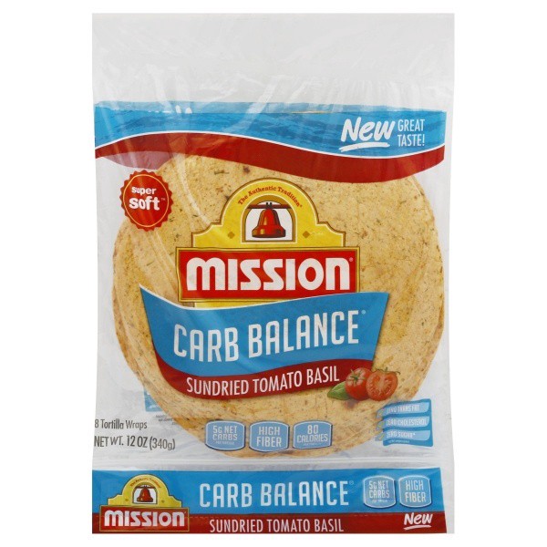 slide 1 of 1, Mission Carb Balance Sundred Tomato Basil Tortillas 8 Count, 12 oz