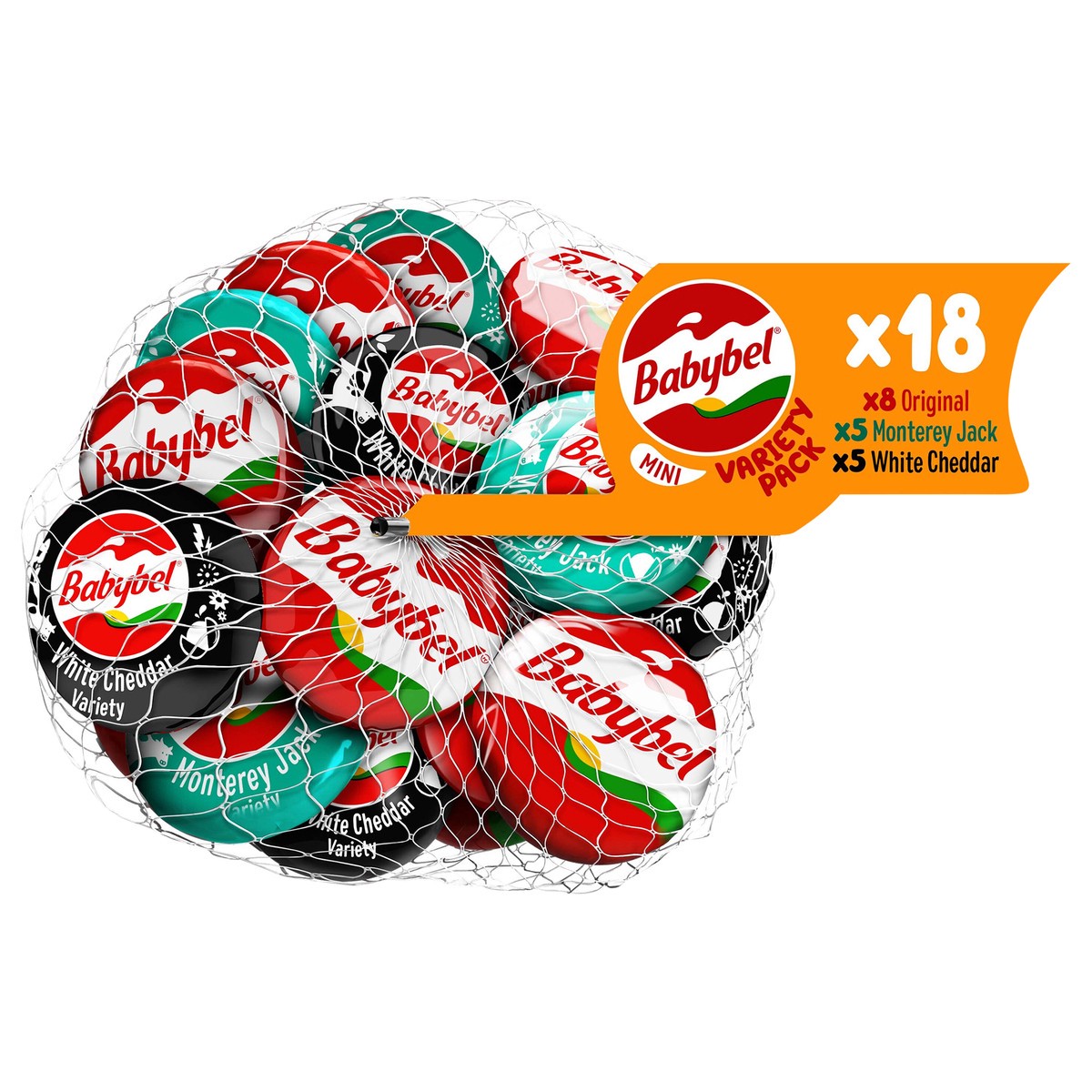 slide 1 of 8, Mini Babybel Variety Net Snack Cheese, 18 Pack (12.7 oz), 18 ct